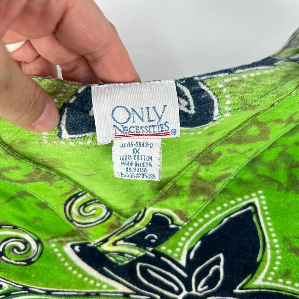 Only Necessities Maxi Dress Women's Blue Green Boho Mumu Cotton Dress 1X - Picture 9 of 11